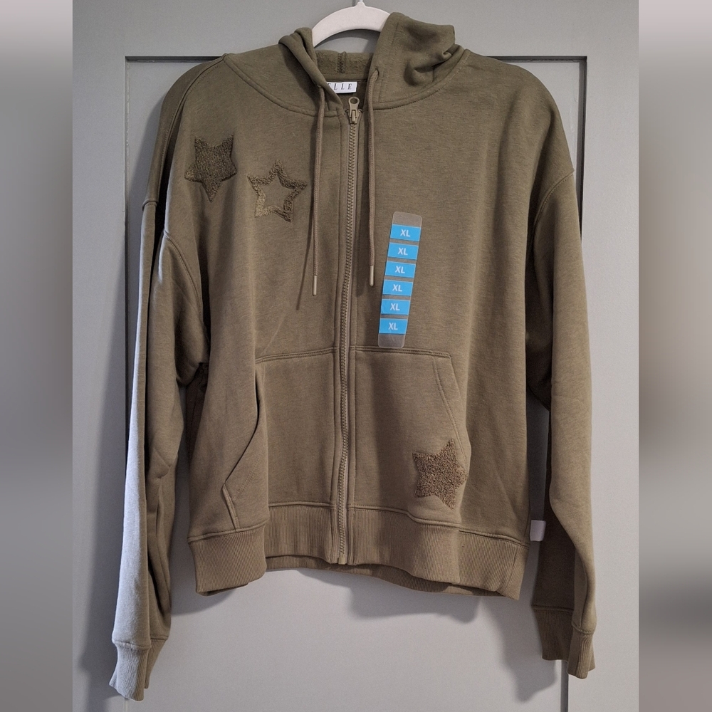 NWT Elle Olive Green Zip-Up Hoodie Size XL